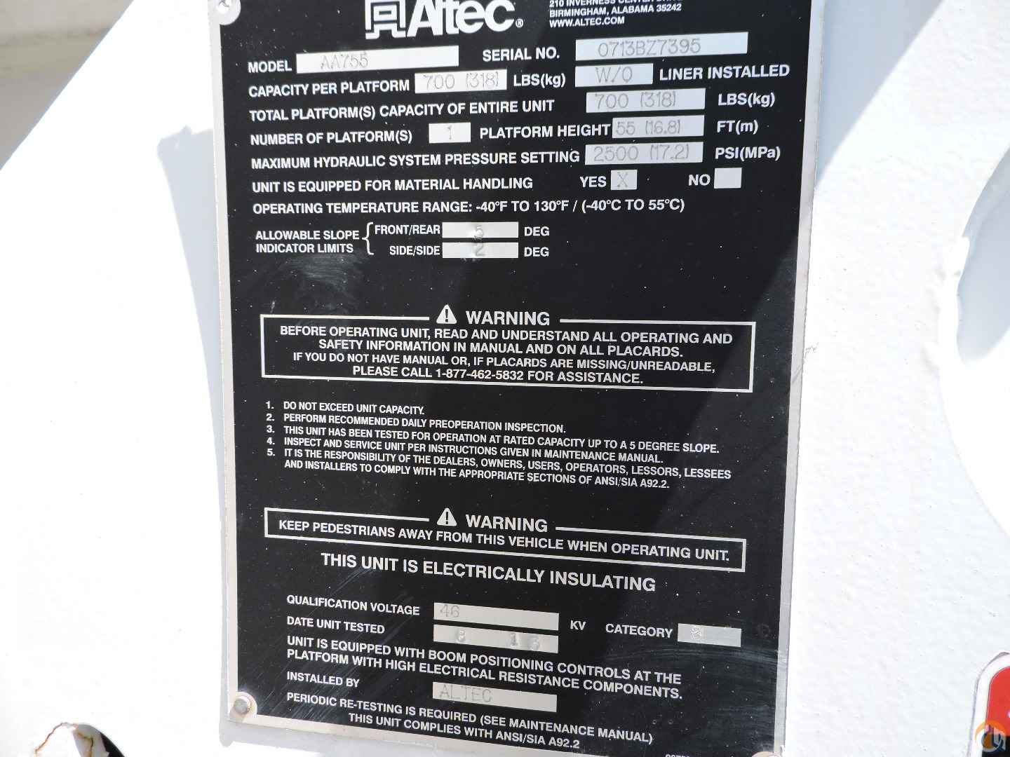 2013 Altec AA755 Bucket/Service Truck Crane for Sale or Rent in Hodgkins Illinois Crane Network image 4